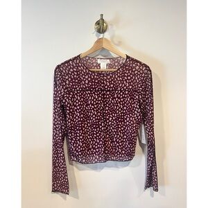 Kirious Burgundy Spotted Mesh Long Sleeve Top